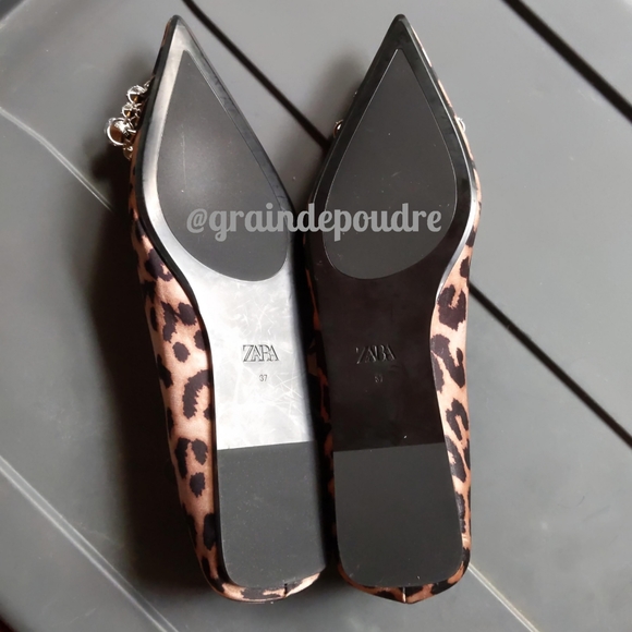 Rare! Zara Leopard Satin Rhinestone Jewel Front Pointy Ballet Flats 37 6.5 - Picture 5 of 6